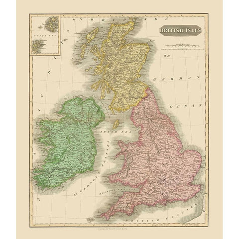 British Isles - Thomson 1815 White Modern Wood Framed Art Print by Thomson