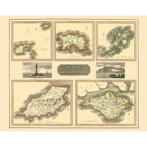 Remote British Isles France - Thomson 1817 Gold Ornate Wood Framed Art Print with Double Matting by Thomson