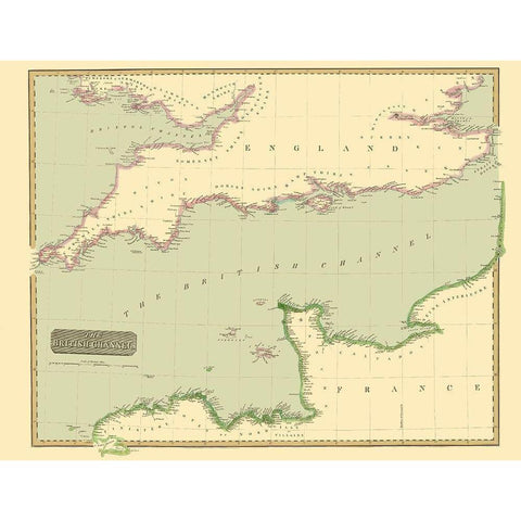 British Channel England France - Thomson 1814 Black Modern Wood Framed Art Print with Double Matting by Thomson