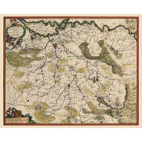 Brabant East Netherlands - De Wit 1688 Black Modern Wood Framed Art Print with Double Matting by De Wit