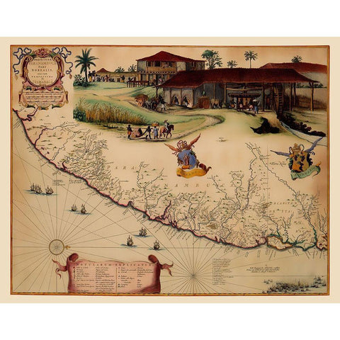 South America Brazil Coast - Blaeu 1662 Black Modern Wood Framed Art Print with Double Matting by Blaeu