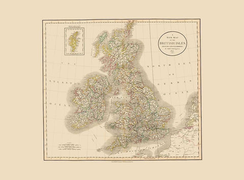 British Isles - Cary 1807 White Modern Wood Framed Art Print with Double Matting by Cary