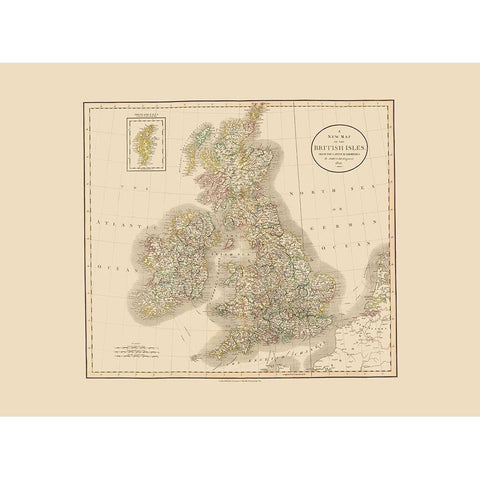 British Isles - Cary 1807 Gold Ornate Wood Framed Art Print with Double Matting by Cary