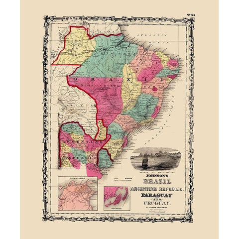 Brazil Argentina Republic Paraguay Uruguay White Modern Wood Framed Art Print by Johnson