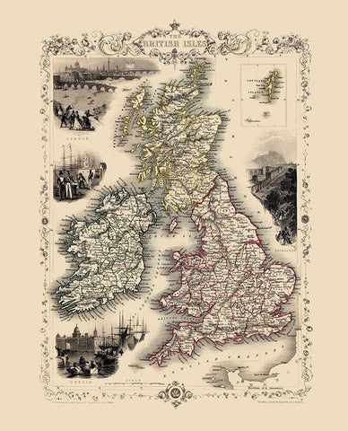 British Isles Great Britain - Tallis 1851 White Modern Wood Framed Art Print with Double Matting by Tallis