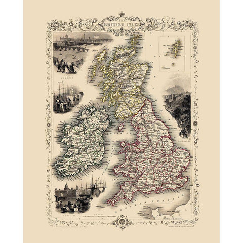 British Isles Great Britain - Tallis 1851 Gold Ornate Wood Framed Art Print with Double Matting by Tallis