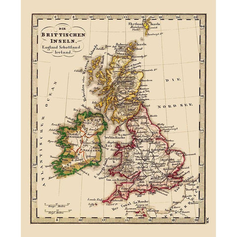 British Isles Great Britain - Stieler 1852 White Modern Wood Framed Art Print by Stieler