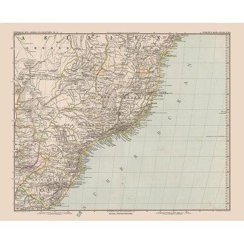 Southeast Brazil - Stieler 1885 White Modern Wood Framed Art Print by Stieler