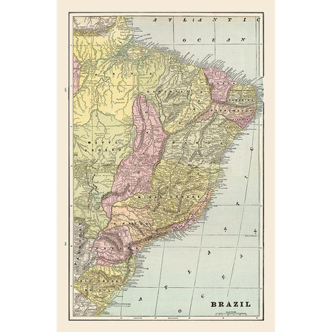 South America Brazil - Cram 1892 Gold Ornate Wood Framed Art Print with Double Matting by Cram