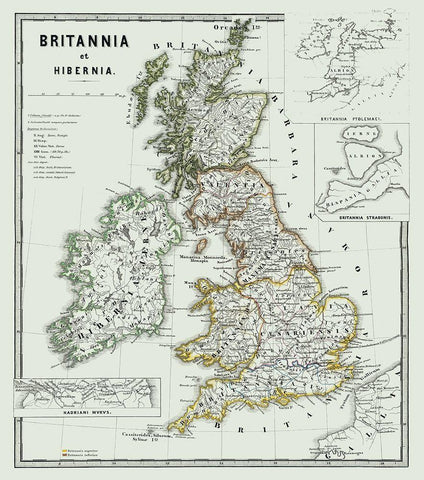 Britannia Hibernia United Kingdom - Spruner 1865 Black Ornate Wood Framed Art Print with Double Matting by Spruner