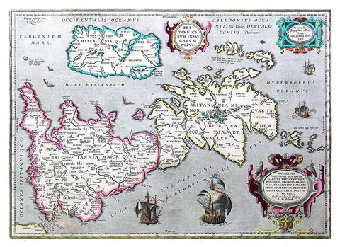 Ancient Britain United Kingdom - Ortelius 1595 White Modern Wood Framed Art Print with Double Matting by Ortelius