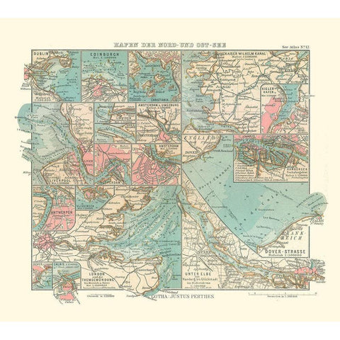 Baltic Sea Ports England Ireland Scotland Gold Ornate Wood Framed Art Print with Double Matting by Perthes