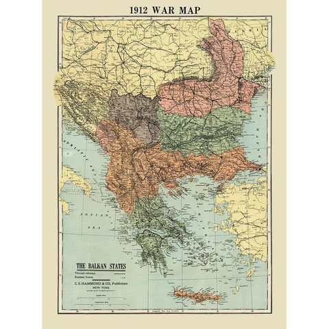 Balkan States War - Hammond 1912 Black Modern Wood Framed Art Print with Double Matting by Hammond