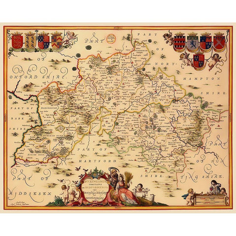Buckinghamshire County England - Jansson 1646 White Modern Wood Framed Art Print by Jansson