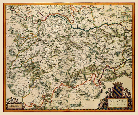 Burgundy France - Blaeu 1662 White Modern Wood Framed Art Print with Double Matting by Blaeu