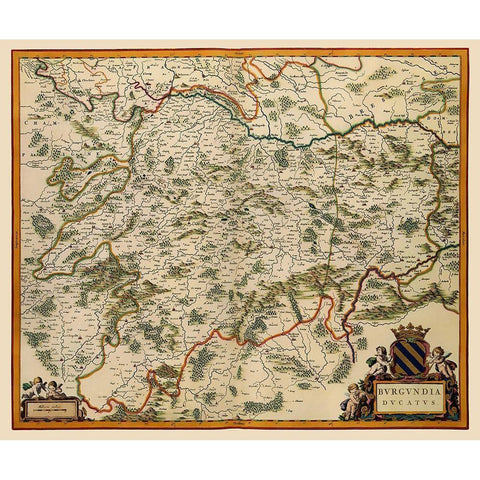 Burgundy France - Blaeu 1662 Black Modern Wood Framed Art Print by Blaeu