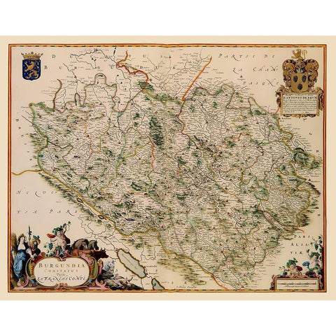 Burgundy Region France - Blaeu 1662 White Modern Wood Framed Art Print by Blaeu
