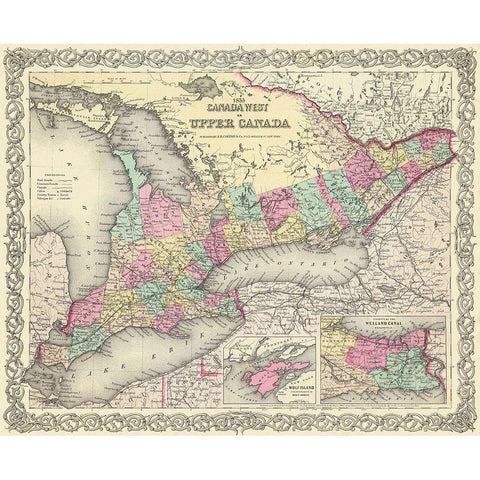 Upper Canada - Colton 1855 Black Modern Wood Framed Art Print with Double Matting by Colton