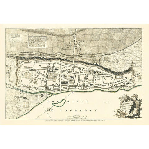 Montreal Town Plans Canada - Jeffreys 1758 Black Modern Wood Framed Art Print with Double Matting by Jeffreys