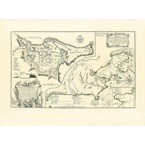 Louisburg City, Harbour, and Fortifications Black Modern Wood Framed Art Print with Double Matting by Jefferys