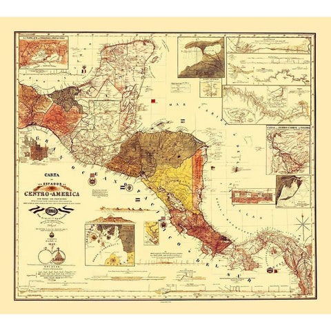 Honduras Guatemala Nicaragua - Dilbryado 1862 Black Modern Wood Framed Art Print by Dilbryado