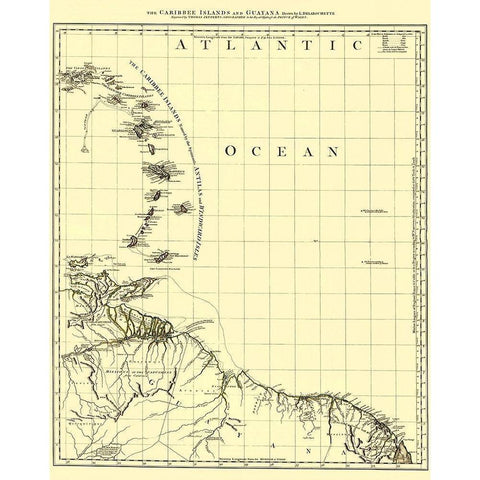 Caribbean Islands Guyana - Jefferys 1775 Black Modern Wood Framed Art Print with Double Matting by Jefferys