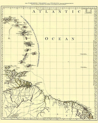 Caribbean Islands Guyana - Jefferys 1775 Black Ornate Wood Framed Art Print with Double Matting by Jefferys