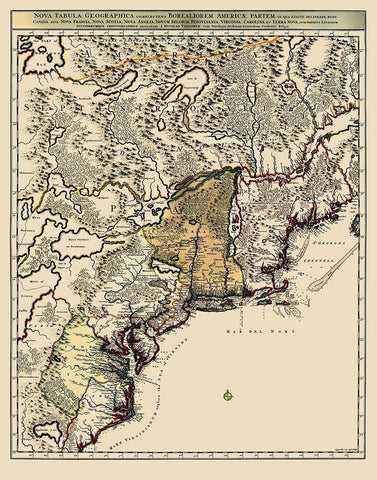 Northeastern Coast North America - Visscher 1745 White Modern Wood Framed Art Print with Double Matting by Visscher