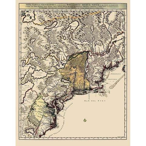 Northeastern Coast North America - Visscher 1745 Black Modern Wood Framed Art Print by Visscher