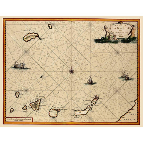 Canary Islands Spain - Ogilby 1667 Black Modern Wood Framed Art Print with Double Matting by Ogilby