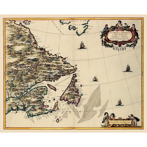 Atlantic Coast Canada - Blaeu 1662 Black Modern Wood Framed Art Print by Blaeu