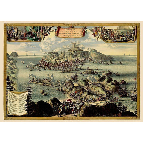 Carlsten Fortress Marstrand Sweden - Fecit 1677 Gold Ornate Wood Framed Art Print with Double Matting by Fecit