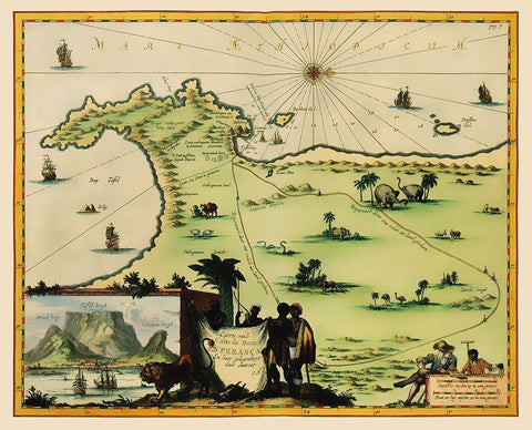 Cape of Good Hope South Africa - Nieuhoff 1682 Black Ornate Wood Framed Art Print with Double Matting by Nieuhoff