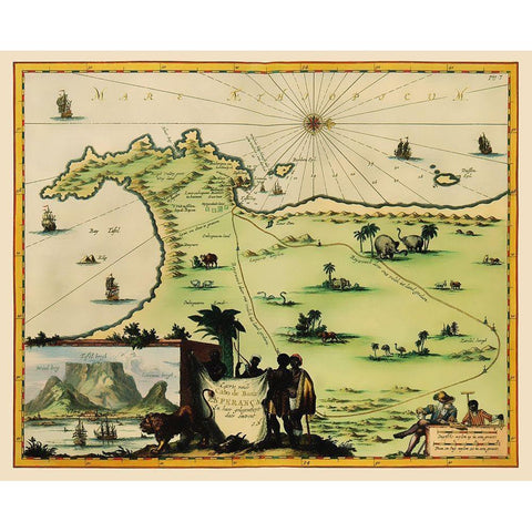 Cape of Good Hope South Africa - Nieuhoff 1682 Gold Ornate Wood Framed Art Print with Double Matting by Nieuhoff