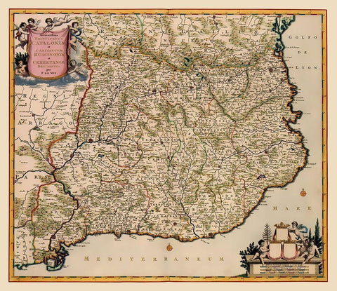 Iberian Peninsula Catalonia Spain - De Wit 1688 White Modern Wood Framed Art Print with Double Matting by De Wit