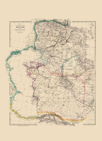 Caspian Sea Region Asia - Arrowsmith 1844 Black Ornate Wood Framed Art Print with Double Matting by Arrowsmith