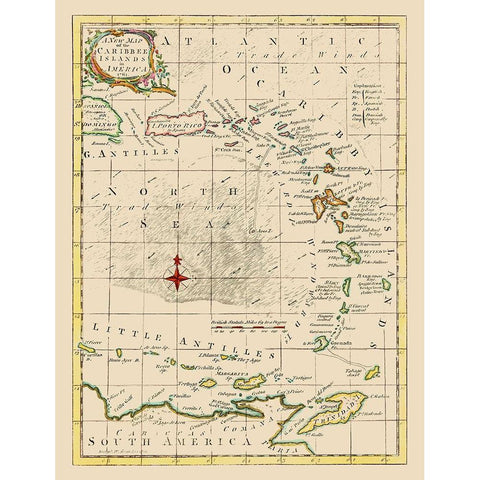 Caribbean Islands - Smollett 1761 Black Modern Wood Framed Art Print with Double Matting by Smollett
