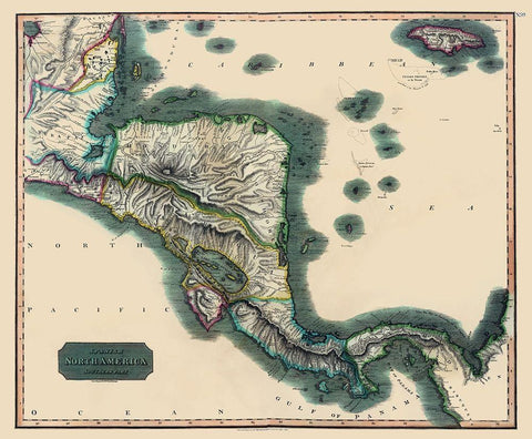 Honduras Guatemala Nicaragua - Baldwin 1816 Black Ornate Wood Framed Art Print with Double Matting by Baldwin