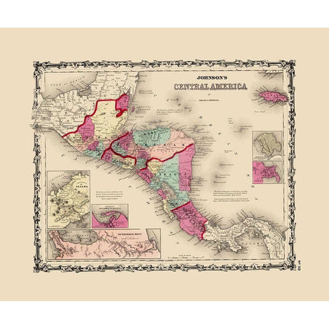 Central America - Johnson 1860 Black Modern Wood Framed Art Print by Johnson