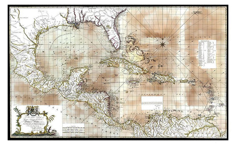 Caribbean Sea Honduras Costa Rica - Speer 1774 Black Ornate Wood Framed Art Print with Double Matting by Speer