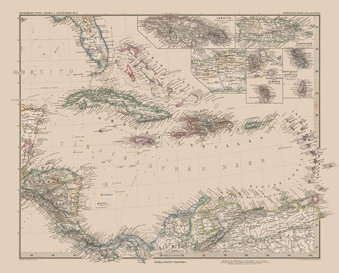 Caribbean Venezuela Columbia Costa Rica Nicaragua Black Ornate Wood Framed Art Print with Double Matting by Stieler