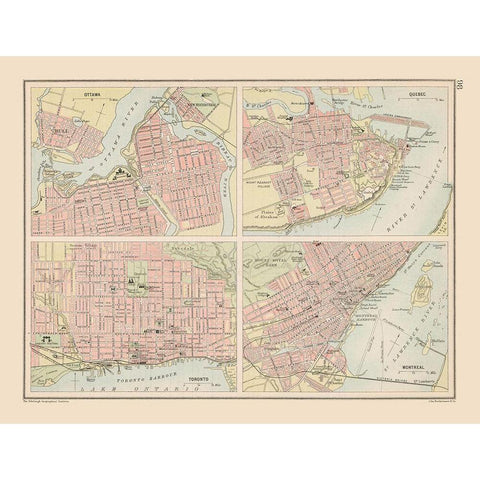 Canadian Cities - Bartholomew 1892 Gold Ornate Wood Framed Art Print with Double Matting by Bartholomew