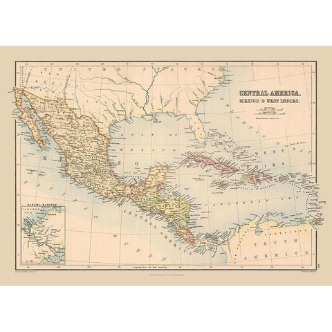 Mexico Guatemala Honduras Nicaragua Costa Rica Gold Ornate Wood Framed Art Print with Double Matting by Black