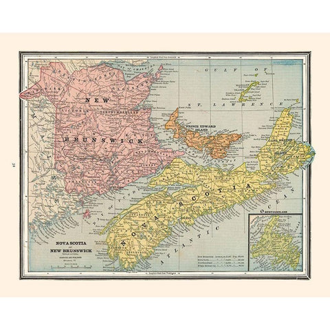 New Brunswick Nova Scotia Canada - Cram 1888 Black Modern Wood Framed Art Print with Double Matting by Cram