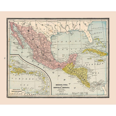 Mexico Guatemala Honduras Nicaragua Costa Rica Gold Ornate Wood Framed Art Print with Double Matting by Cram