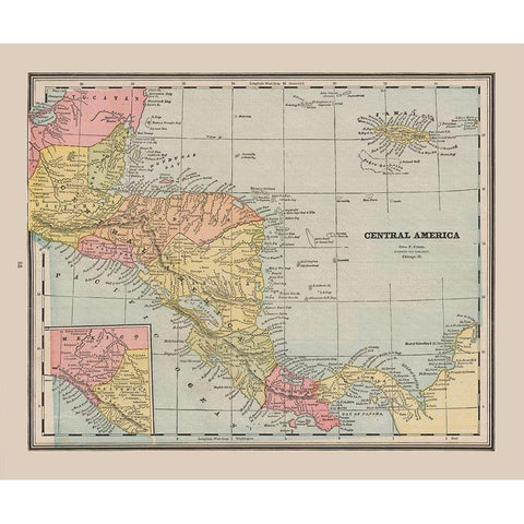 Honduras Guatemala Nicaragua Costa Rica Panama Gold Ornate Wood Framed Art Print with Double Matting by Cram