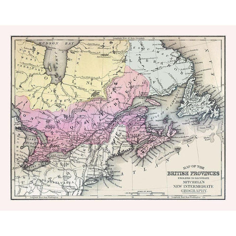 British Provinces Canada - Mitchell 1877 Black Modern Wood Framed Art Print with Double Matting by Mitchell