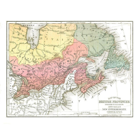 British Provinces Canada - Mitchell 1869 Black Modern Wood Framed Art Print with Double Matting by Mitchell