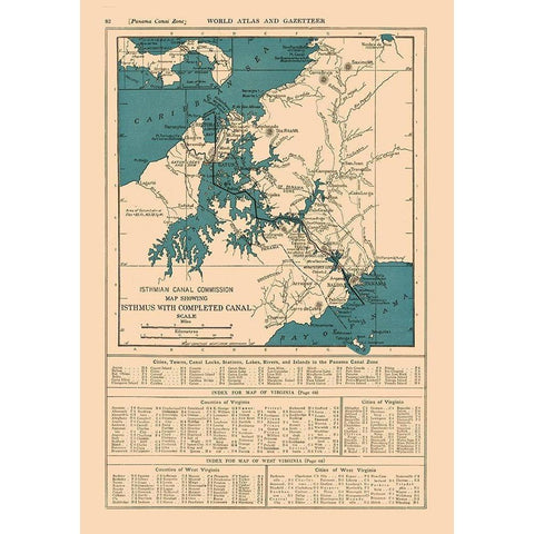 Central America Panama Canal - Reynold 1921 Black Modern Wood Framed Art Print with Double Matting by Reynold