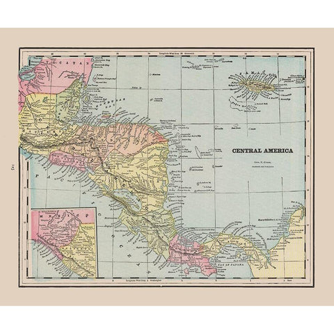 Guatemala Honduras Nicaragua Costa Rica Panama White Modern Wood Framed Art Print by Cram